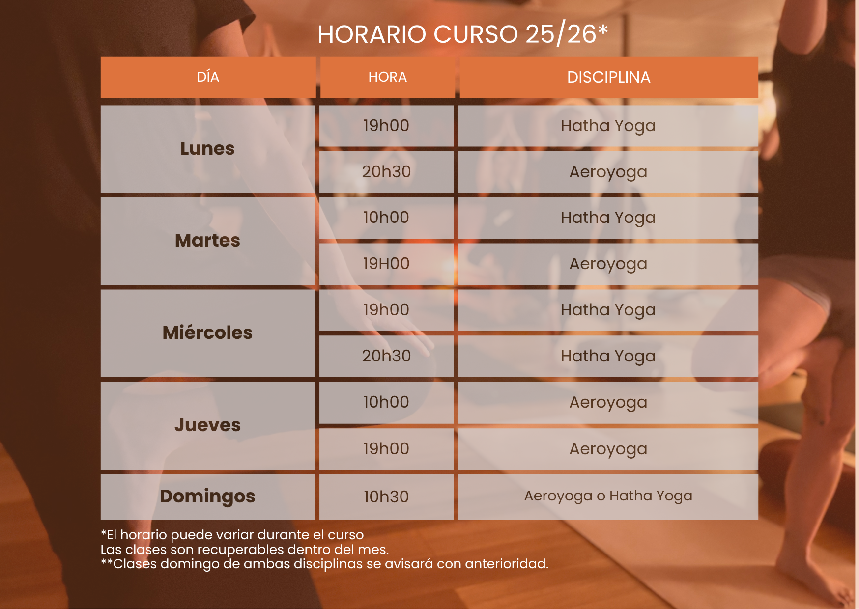 horarios clases nelyoga